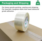 BOMEI PACK 12PACK Strapping Tape 2Inch, Heavy Duty Fiberglass Reinforced Packing Tape, 5.5Mil x 60Yds