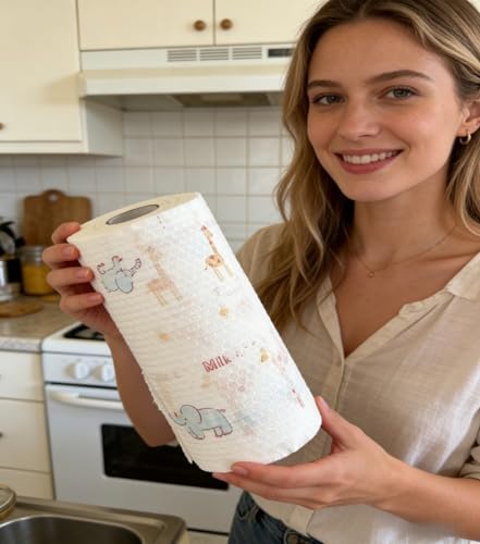 Lazy Rags Kitchen Paper Towels, 1 Roll (400 Sheets), Disposable Washable Dry and Wet Towels, Non-Stick Oil Dish Cloths for Degreasing and Household Cleaning