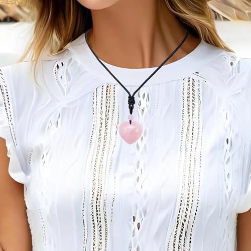 EDEN'S CALL Handcarved Crystal Stone Heart Pendant Necklace for Women Love Healing Quartz Pendant with Adjustable Cord