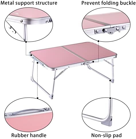 Foldable Laptop and Bed Table with Storage, Portable Mini Lap Desk for Legs, Ideal for Study, Reading, Picnic, Breakfast,and More (Pink)