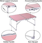 Foldable Laptop and Bed Table with Storage, Portable Mini Lap Desk for Legs, Ideal for Study, Reading, Picnic, Breakfast,and More (Pink)