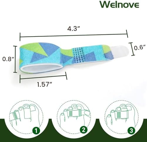 Welnove 12Pcs Hammer Toe Straightener, Hammer Toe Splints, Toe Wraps Cushioned Bandages for Correcting Hammer Toes, Broken, Bent, Curled, Crooked & Overlapping Toes (Patterned)