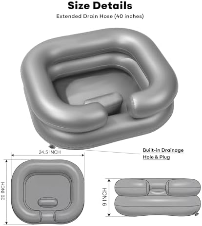 Inflatable Shampoo Basin, Hair Washing Bowls for Bedridden, Disabled, Injured, Elderly, Pregnant, Portable Hair Washing Station for Home & Dreadlock Care(Silver)