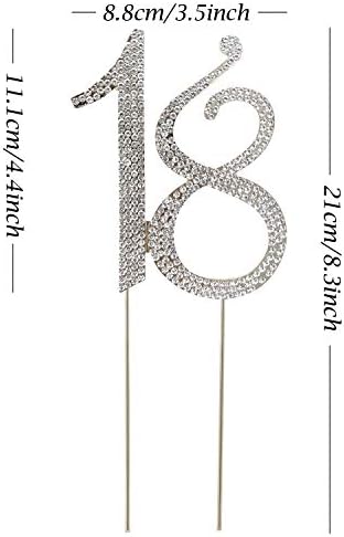 Honbay 18 Cake Topper Premium Sparkly Crystal Rhinestones Cake Topper Cake Decoration for 18th Birthday Party (18 Silver)