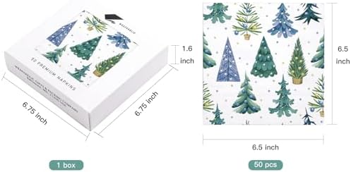 WRAPAHOLIC 50Pcs Christmas Paper Napkins - 3 Ply Blue Christmas Tree Disposable Luncheon Napkin for Christmas Party Supplies Tableware, Xmas Holiday - 6. 5 x 6.5 In