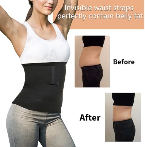 Waist Trimmer Belt for Women Plus Size - Long Torso Tummy Wrap & Postpartum Support, Sweatproof Latex Shaper for Daily Use, Adjustable Gym Slimming with Back Roll Control (Black)