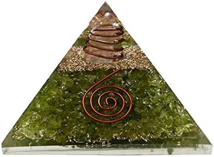 Orgone Pyramid with Peridot Crystal and Healing Coil Quartz Point - Natural Healing Stones Orgonite Energy Generator for Yoga Meditation