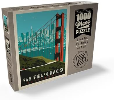 MyPuzzle San Francisco: Golden Gate Bridge Skyline, Vintage Poster - Premium 1000 Piece Jigsaw Puzzle for Adults