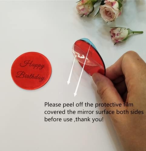 Set of 12pcs Happy Birthday Cake Disc Cupcake Toppers, Mirror Acrylic Cake Charm, Engraved Topper,Mini Acrylic Cake Toppers (Red Mirror)