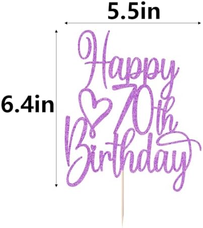 Purple Glitter Happy 70th Birthday Cake Topper - Cheers to 70 Years Cake Topper, 70 & Fabulous Cake Decoration for Hello 70th Birthday Anniversary Party Cake Decorations Supplies