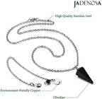 JADENOVA Pendulum Crystal Necklace Natural Obsidian Crystal Pendulums for Divination Dowsing Quartz Chakra Reiki Healing Jewelry for Women Men