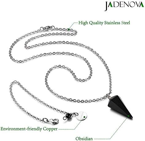 JADENOVA Pendulum Crystal Necklace Natural Obsidian Crystal Pendulums for Divination Dowsing Quartz Chakra Reiki Healing Jewelry for Women Men