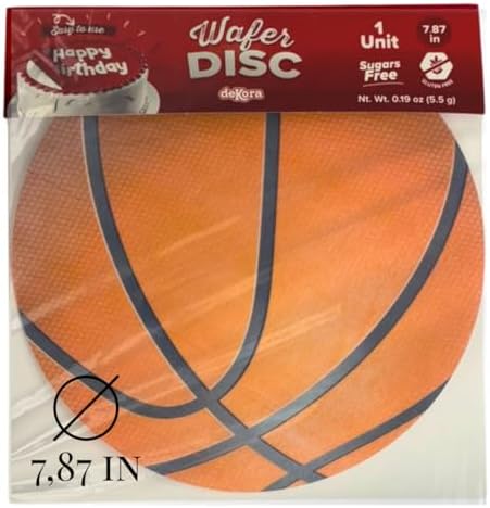 Dekora, Edible Basketball Cake Decoration, Edible Cake Toppers Decoration for Sports Party, Round 7.8 In, For Fondant, Cream, Buttercream and Chocolate Coating, Easy to Use, Sugar-Free