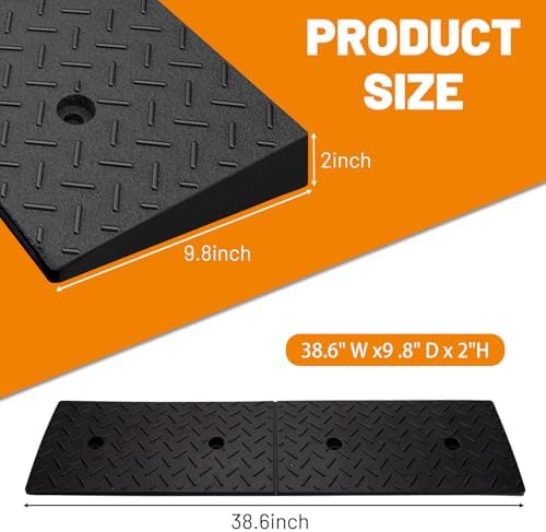 2 Pack 2'' Rise Driveway Curb for Ramps,Driveway Ramp Car Slope Ramp for Loading Dock Bike Vehicle Warehouse Sidewalk Wheelchair(38.6 x 9.8 x 2 Inch)