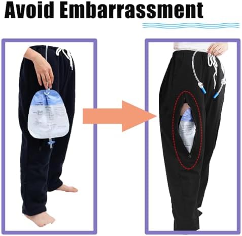 Lmaray Catheter Leg Bag Trousers, Nephrostomy Bags Pants, Urine Bag Ostomy Support with Dual Pockets, Grey