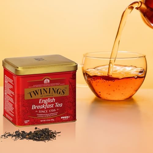 Twinings English Breakfast Loose Tea Tins, 3.53 Ounce Tins (Pack of 6), Smooth, Flavourful, Robust Black Tea Leaves, Caffeinated, Enjoy Hot or Iced