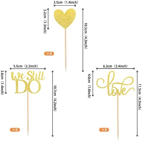 24 Pack We Still Do Cupcake Toppers Glitter Love Heart Marriage Anniversary Cupcake Picks Bridal Shower Wedding Engagement Birthday Cake Decorations Supplies Gold