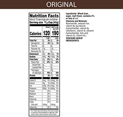 All Bran Breakfast Cereal, 8 Vitamins and Minerals, High Fiber Cereal, Original, 18.6oz Box (1 Box)