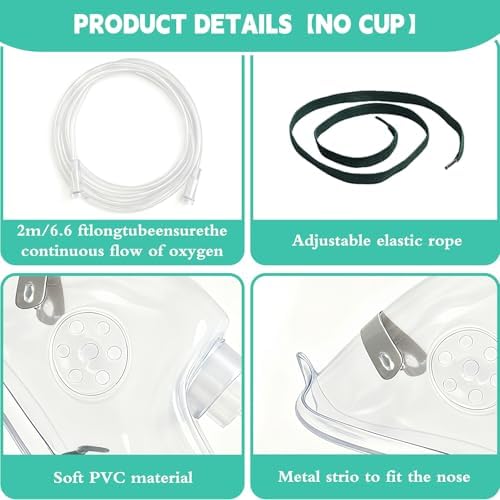 3 Pack Oxygen Masks for Face Adult, XL Size Oxygen Mask with 6.6' Ft Tubing and Adjustable Elastic Strap- NO Cup-White
