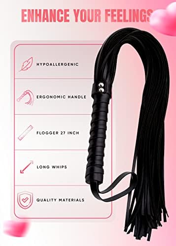 Adult Whip Riding Crop for Bedroom Black Faux Leather