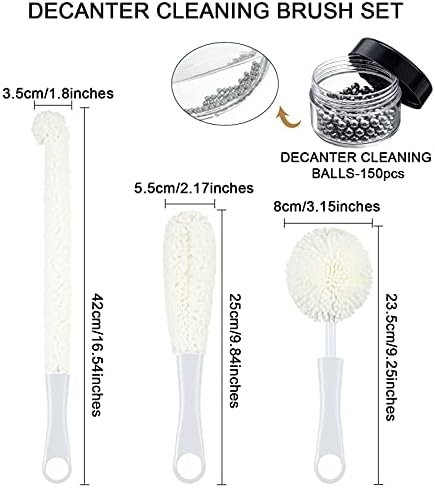 Boao 3 Pcs Wine Decanter Cleaning Brushes with Stainless Steel Cleaning Balls Wine Glass Flexible Bottle Scourers Brushes Cleaners Polishers for Decanter Glass Goblets Champagne Flutes Cups