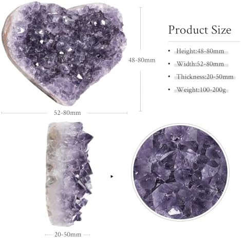 mookaitedecor Natural Amethyst Crystal Cluster Heart Stone, Healing Crystals Raw Geode Quartz Mineral Specimen for Meditation and Home Decor, 0.22-0.44 LB