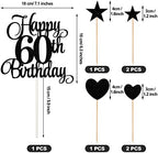 60th Birthday Cake Decorations Set Include 60th Birthday Candles Numeral 60 Cake Candles and Happy 60th Birthday Cake Toppers with Heart Star Cupcake Picks for Birthday Party (Black Series)