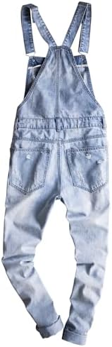 Men's Light Blue Slim Snow Washed Denim Bib Overalls