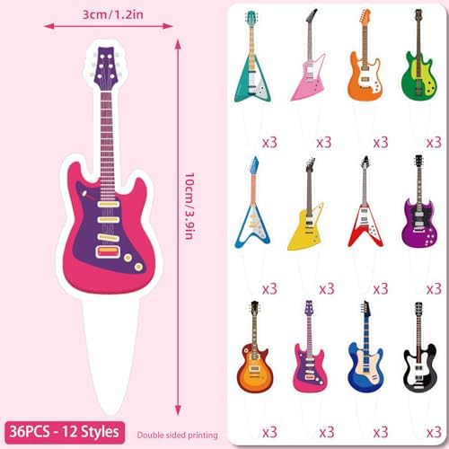 36PCS Guitar Cake Cupcake Toppers Music Lover's Birthday Rock and Roll Party Decorations Baby Shower Supplies