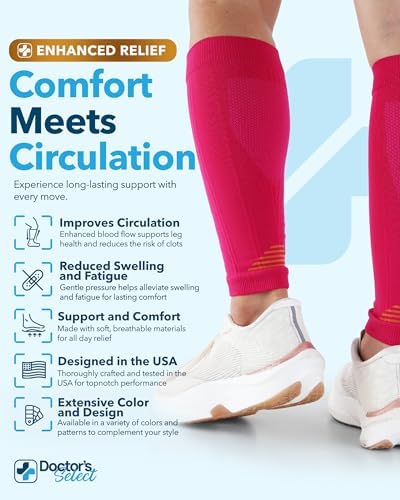 Doctor's Select 2 Pairs Copper Calf Compression Sleeve - Leg Compression Sleeves for Women & Men, Shin Splint Relief