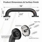16" Stair Handrail, Wall-Mounted Safety Grab Bar for Indoor & Outdoor Steps, Rustic Pipe Design, Black (2 Sets)
