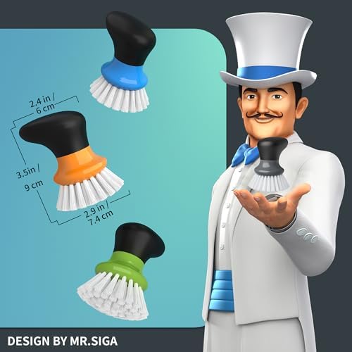 MR.SIGA Dish Scrub Brush, Palm Brush Dish Scrubber with Ergonomic Grip, Kitchen Brushes for Dishes, Gray, Pack of 2