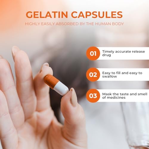 Capsules Size 1 Empty Gelatin Pill Gel Caps Pure Bovine Clear (100 Count) Gluten Free, Non-GMO, Halal Certified Filling Kit with 2 Spoons for DIY Your Own Supplements