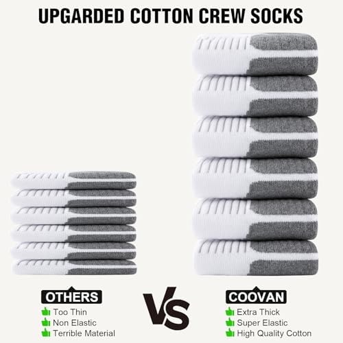 COOVAN Mens Cotton Crew Socks Moisture Wicking Cushioned Athletic Heavy Duty Work Boot Socks 6 Pairs