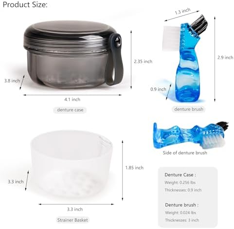 Leakproof Denture Case Denture Soaking Cup False Teeth Container, Dental Denture Bath Holder Storage Box Retainer Cleaner Case for Traveling - Leak Proof and Lid Waterproof - Transparent Black