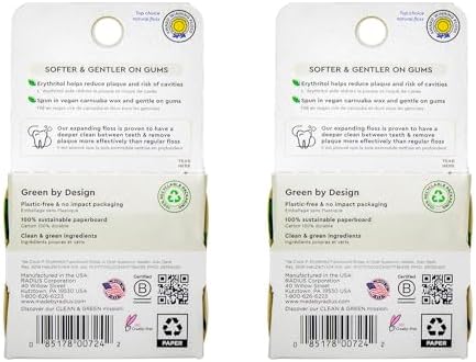 Radius Dental Floss, Sponge Floss, Vanilla Mint, 55 Yards, Vegan & Non-Toxic Oral Care Designed to Help Fight Plaque, Pack of 2
