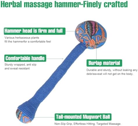 2PCS Herbal Wormwood Lymphatic Drainage Anti Slip Manual Massage Hammer Longer Handle Back Massager for Shoulder, Neck & Muscle Pain Relief (Rose Red/Dark Blue)