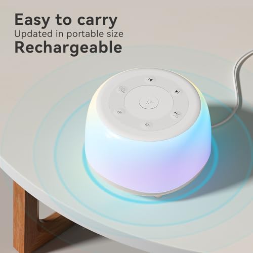 White Noise Sound Machine with 7 Colors Night Light 34 Soothing Sounds, Portable Sound Machine for Baby Adults Kids Sleep with 30 Volume Levels 4 Timers Adjustable Brightness (Wood Grain)