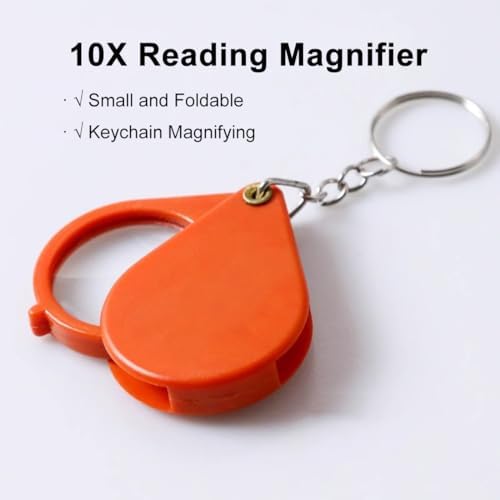 Foldable Small Keychain Magnifying Glass - 10X Reading Magnifier for Seniors, Compact & Portable Mini Magnifier, 2-Pack