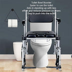 Mobile Shower Chair, 4 in 1 Toilet Rolling Chair with Brake Wheels, Foldable Toilet Chair with Adjustable Armrests, Potty Chair for Adult