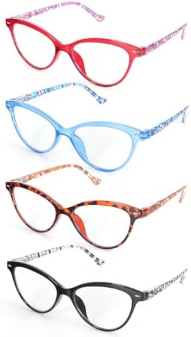 Reading Glasses Cat Eye 4 Pair Comfort Spring Hinges Fashion Ladies Eyeglasses