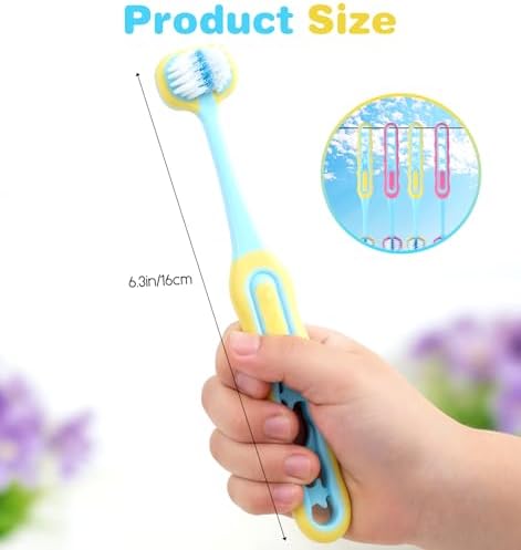 4 Pack 3 Sided Toothbrush, Soft Bristles 3 Sided Toothbrush Kids, Triple-Sided Design for Ages 1-12, Easy Grip Handle & Complete Care