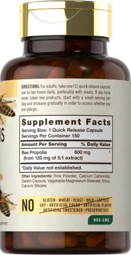Carlyle Bee Propolis Capsules | 150 Count | Extract Supplement | Non-GMO, Gluten Free
