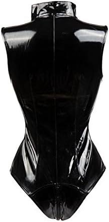 bslingerie Sexy Wet Look PVC Zip Up Clubwear Bodysuit Teddy