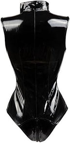 bslingerie Sexy Wet Look PVC Zip Up Clubwear Bodysuit Teddy