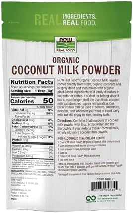 NOW Foods, Organic Coconut Milk Powder, Dairy Free/ Vegan, Just Add Water, 12-Ounce