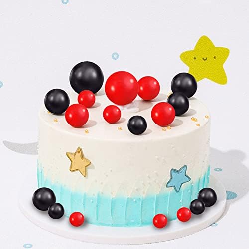Ball Cake Topper Foam Ball Cake Picks Cupcake Faux Pearl Balls DIY Cake Insert Topper Baking Decoration for Anniversary Graduation Birthday Party Baby Shower, 16pcs (Black, Red)