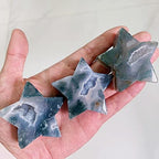 1PC Natural Moss Agate Crystal Star Shape Gemstones Crystal Carving Crafts Palm Stone Tumbled Polished Chakra Stone Worry Stone DIY Jewelry Making