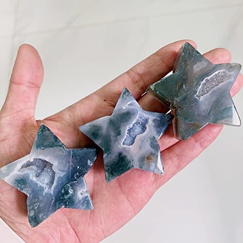 1PC Natural Moss Agate Crystal Star Shape Gemstones Crystal Carving Crafts Palm Stone Tumbled Polished Chakra Stone Worry Stone DIY Jewelry Making