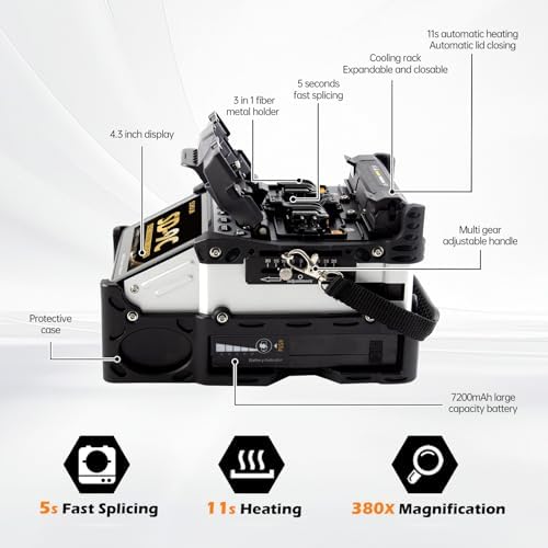 SENDUN Fiber Optic Fusion Splicer with OPM and VFL, Six Motor Core Alignment Fiber Splicer Machine with 7200 mAh Battery & 4.3-inch Touch Screen, Astonishing Fast 5s Splicing & 11s Auto-Heating, SD-9C
